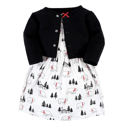 Hudson Baby Girls' One Size Quilted Cardigan and Dress, Winter Bear, 0-3 Months