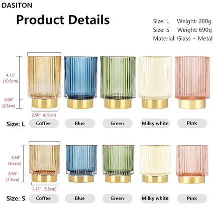 DASITON Makeup Brush holder Organizer,Crystal Cosmetic Makeup Brush Glass Brushes Storage Holder, Vintage Make Up Brush Cup Pen Pencil Holder striped vase(Pink S+L)