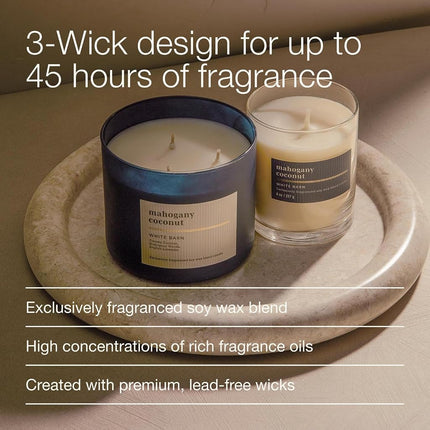 Bath and Body Works, White Barn 3-Wick Candle w/Essential Oils - 14.5 oz - 2021 Core Scents! (Mahogany Coconut)