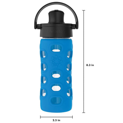 Lifefactory 12-Ounce Glass Water Bottle with Active Flip Cap and Protective Silicone Sleeve, Cobalt Blue