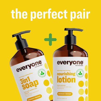Loción Nutritiva para Manos y Cuerpo Everyone, 946 ml (Paquete de 2), Coco y Limón, Loción de Origen Vegetal con Aceites Esenciales Puros, Aceite de Coco, Aloe Vera y Vitamina E
