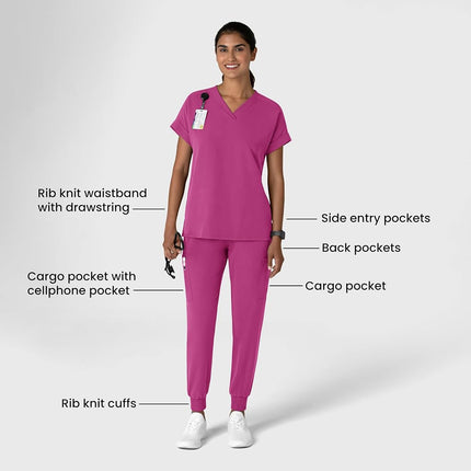 WonderWink Women's Jogger Utility Scrub Pant, Raspberry, 3X Petite