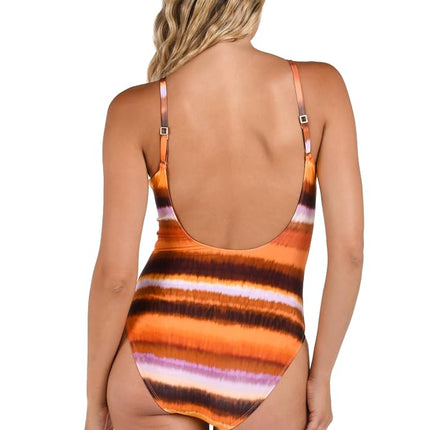 La Blanca Women's Plunge One Piece Swimsuit, Sunset//Upon The Horizon, 4