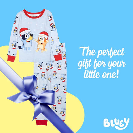 Bluey unisex-child 2-Piece Snug-fit Cotton Holiday Pajama Set, Soft & Cute for Kids, Bluey Ho Ho Ho, 3 Years