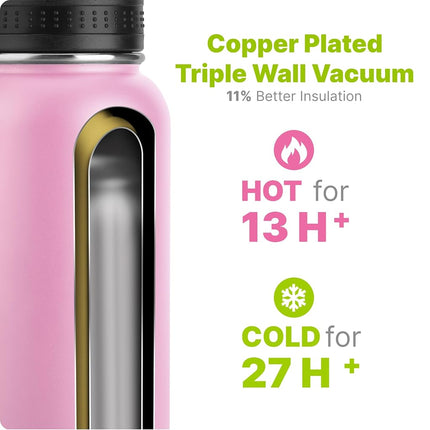 Mollcity Insulated Water Bottle-32oz/950ml Stainless Steel Vacuum Wide Mouth Sports Flask with Silicone Boot-Reusable Metal Leak Proof Travel Water Bottle for Girls Boys, BPA-Free(Purple)