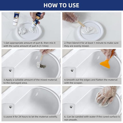 Tub Repair Kit White, Fiberglass Shower tub and Porcelain Sink Repair Kit, Acrylic, Enamel, Ceramics Tile Toilet and Shower Bath Repair Kit, Repair Cracks, Fragments, Holes and pits