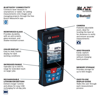 Bosch GLM400C Blaze Outdoor 400 ft Bluetooth Connected Laser Measure with Camera and AA Batteries