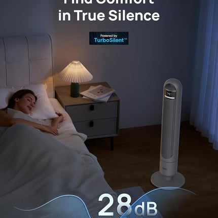 Ventilador de torre Dreo para dormitorio, ventilador oscilante de 90°, ventilador de pie con 3 modos, 4 velocidades, temporizador de 8 horas, ventiladores de refrigeración para el hogar, sala de estar, oficina, gris, TF117