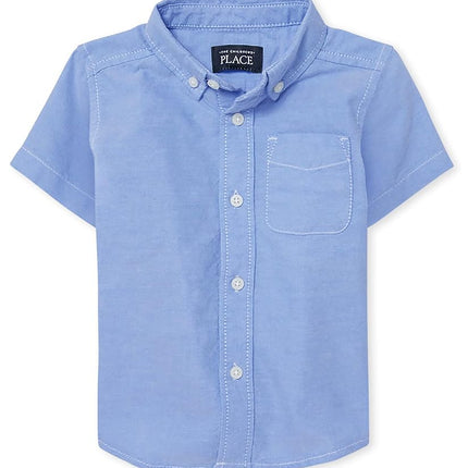 The Children's Place Boys' 3502 Short Sleeve Button Up Shirt School Uniform, Ltbluoxfrd 4764, 2 Years