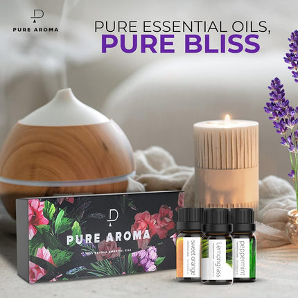 PURE AROMA Essential Oils by 100% Pure Therapeutic Grade Oils kit- Top 6 Aromatherapy Oils Gift Set-6 Pack, 10ML(Eucalyptus, Lavender, Lemon Grass, Orange, Peppermint, Tea Tree)