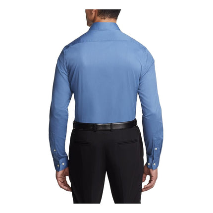 Van Heusen Men's Dress Shirt Slim Fit Flex Collar Stretch Solid, Dusty Blue, 17" Neck 32"-33" Sleeve