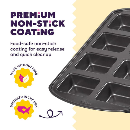 Wilton Gold Premium Non-Stick Warp-Resistant Bakeware, Made Without PFAs, Mini Loaf Pan, 8-Cavity, 15 x 10 x 1.5 in, Packaging May Vary