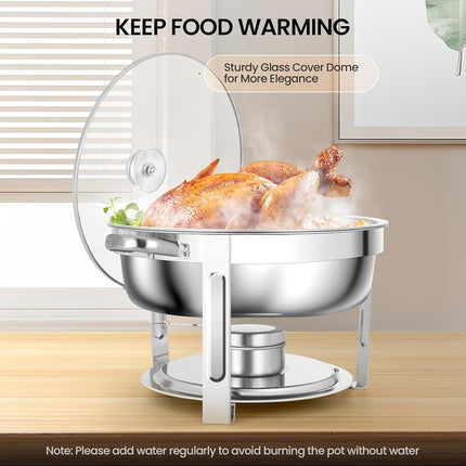 Rengue Plats à Chafing 6 pintes pour Buffet, Lot de 4 Plats à Chafing Ronds en Acier Inoxydable, Serveurs et Chauffe-plats de Buffet Chauffants et Refroidissants, Chauffe-plats pour Fêtes, Réceptions, Banquets, Mariages