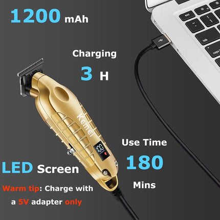 KEMEI 2293 Cordless T-Blade Hair and Beard Trimmer for Men, Gold