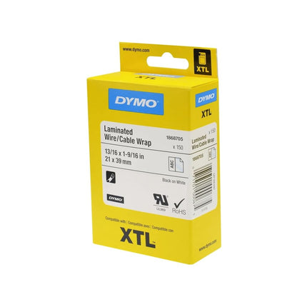 DYMO XTL Laminated Wire/Cable Wrap | 21 mm x 39 mm | Black on White