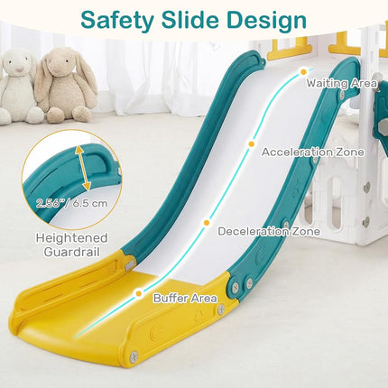 OLAKIDS Toddler Slide, 6 in 1 Kids Indoor Outdoor Playground with Climber Basketball Hoop Telescope Toy Storage for Boys Girls Aged 1+