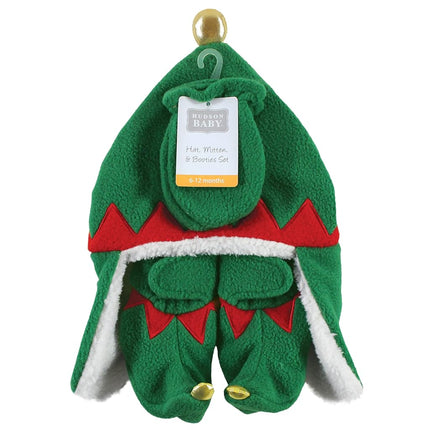 Hudson Baby Girls' Trapper Hat, Mitten and Bootie Set, Green Elf, 6-12 Months