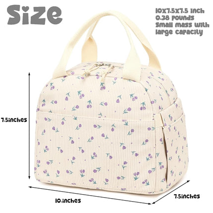Bluboon Lunch Bag for Women Men Cute Corduroy Lunch Tote Bags Reusable Insulated Lunch Box Large Capacity Reusable Insulated Cooler for Work Picnic or Travel
