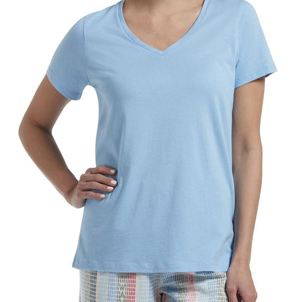 HUE Women's Short Sleeve V-Neck Sleep Tee Pajama Top, Bella Blue, 6X