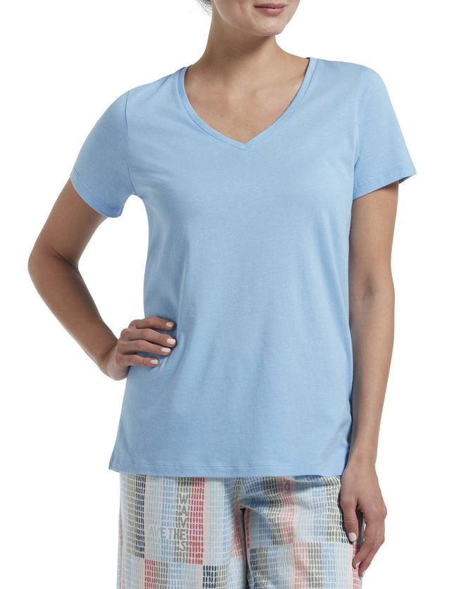 HUE Women's Short Sleeve V-Neck Sleep Tee Pajama T