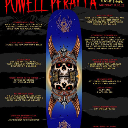 Powell Peralta Andy Anderson Heron Egg Flight Skateboard Deck - (8.7'' x 32.3'' - Shape 301), Blue (DCPAFLTAAHE30120)