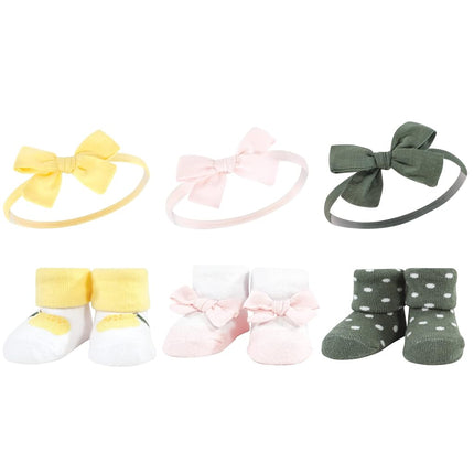 Hudson Baby Girl's Headband and Socks Giftset, Yellow Green Lemon, One Size