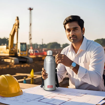 MILTON Duo DLX 1500 Thermosteel 24 Hours Hot and Cold Water Bottle with Bag, 1 Piece, 1.5 Litre, Silver, Leak Proof, Office Bottle, Gym, Home, Kitchen, Hiking, Trekking, Travel Bottle