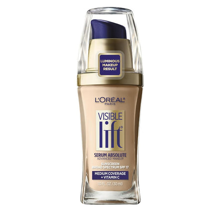 Maquillaje antiedad avanzado L'Oreal Paris Visible Lift Serum Absolute, FPS 17, Beige Nude, 1 onza líquida