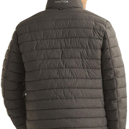 Chaqueta de plumón acolchada reversible para hombre Nautica – Abrigo de invierno elástico mecánico de peso medio, gris carbón jaspeado, XXL