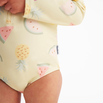 Gerber Girls' Toddler Long Sleeve One Piece Rashguard Swimsuit, Yellow Fruit, 6-9 Months