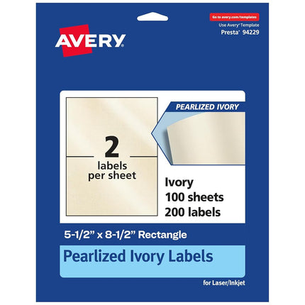 Avery Pearlized Ivory Rectangle Labels, 5.5" x 8.5", 200 Pearlized Ivory Labels, Laser/Inkjet Printable Labels