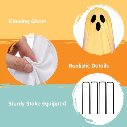 JOYIN 2 Pack 50'' Halloween Decorations Outdoor Light Up Ghost, Standing Ghost Halloween Decor with Warm String Light for Yard Porch Lawn Garden Party Supplies