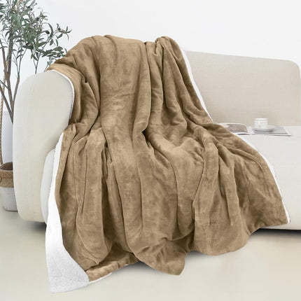 Elegant Comfort Reversible and Ultra-Plush Flannel Fleece Sherpa Throw- Lightweight Soft and Cozy- All Season Decorative Throw, Perfect for Lounging, 50 x 60 inches, Taupe
