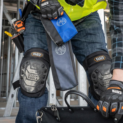 Klein Tools 55559 Stand-Up Zipper Bag Tool Pouch with Carabiners, 7-Inch Blue and 14-Inch Gray Utility Bags with Reinforced Bottom, 2-Pack