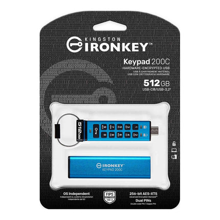 Kingston Ironkey Keypad 200 USB-C 512GB Encrypted Flash Drive | OS Independent | FIPS 140-3 Level 3 | XTS-AES 256-bit | BadUSB and Brute Force Protection | Multi-Pin Option | IKKP200C/512GB