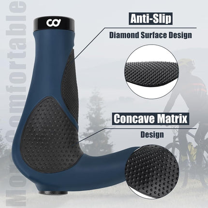 CyclingDeal Mountain Bike Grips Bicycle Handlebar Grips - Ergonomic Bike Grips Anti-Slip Design for MTB Grips - Soft Gel Bike Handlebar Grips - Quality Bike Handle Grips with Bike Bar Ends -Navy Blue