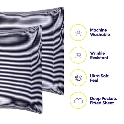 Sweet Home Collection 6 Piece Bed Sheets 1500 Thread Count Fine Microfiber Deep Pocket Set-Extra Pillow Cases, Value, Full, Classic Stripe Navy
