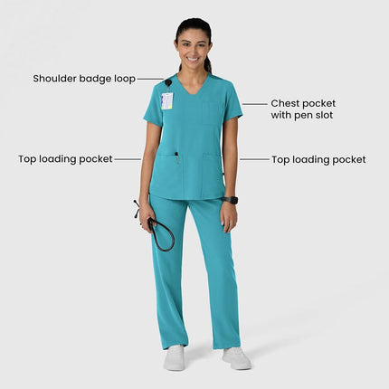 WonderWink Women's Flex-n-Reach V-Neck Scrub Top, Teal Blue, Medium