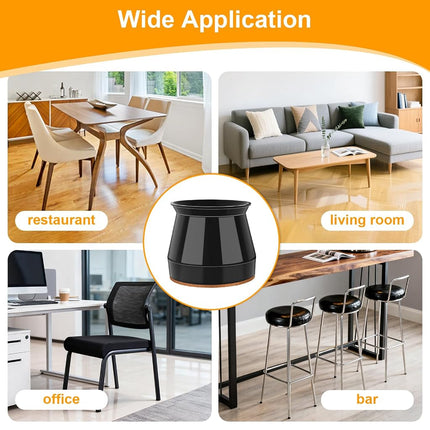 24 pcs Black Chair Leg Floor Protectors, Furniture Felt Pads Silicone Covers caps for Chairs,Chair Leg Protectors for Hardwood Floors (Large fit:1.3''-2'')