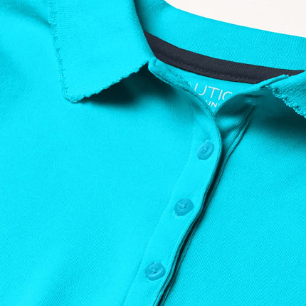 Nautica Girls' School Uniform Short Sleeve Polo Shirt, Button Closure, Soft Pique Fabric, Turquoise, 16