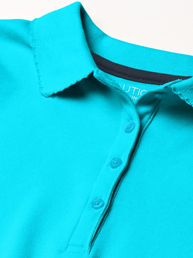Nautica Girls' School Uniform Short Sleeve Polo Shirt, Button Closure, Soft Pique Fabric, Turquoise, 16