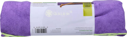Gaiam Stay Put Yoga Towel Mat Size Yoga Mat Towel (Fits Over Standard Size Yoga Mat - 68" L x 24" W), Purple