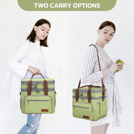 Maelstrom Lunch Bag Women,23L Insulated Lunch Box for Men Women,Expandable Double Deck Lunch Cooler Bag,Lightweight Leakproof Lunch Tote Bag with Side Tissue Pocket,Green