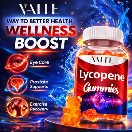 VAITE Lycopene Supplements for Men & Women 75mg Gummies - Antioxidant | General Wellness | Supports Skin & Vision | Daily Vitality | Plant-Based, Sugar-Free, 60 Vegan Gummy Chews, Non-GMO, Chewables