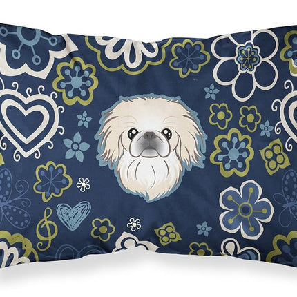 Caroline's Treasures Blue Flowers Pekingese Fabric Standard Pillowcase