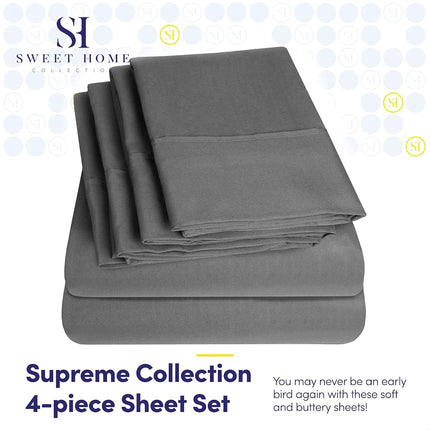 Twin Size Bed Sheets - 4 Piece 1500 Supreme Collection Fine Brushed Microfiber Deep Pocket Twin Sheet Set Bedding - 1 EXTRA PILLOW CASES, GREAT VALUE, Twin, Gray