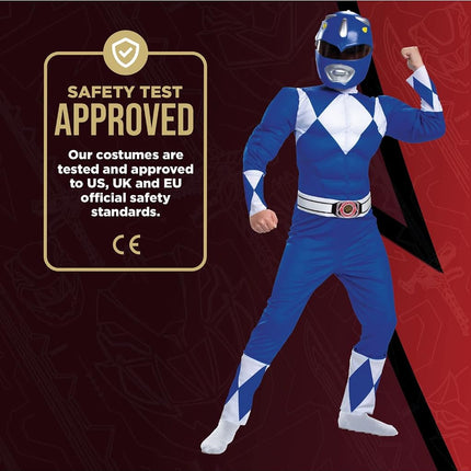 Disguise Official Blue Power Rangers Costume Kids, Power Rangers Fancy Dress Up Outfit for Boys, M