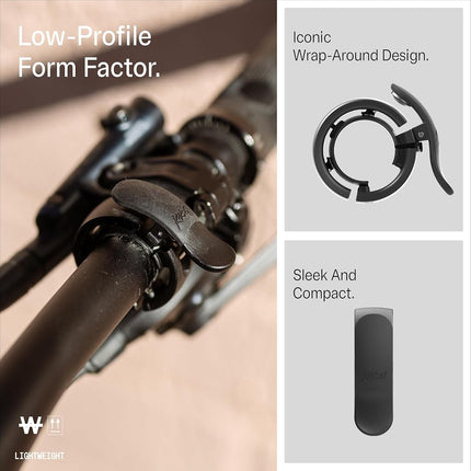 Knog Oi Prima Bike Bell – Loud 80dB Ring, Wrap-Around Design, WAVETEK Hammer, Durable Build, Easy Install – 2 Sizes to Ensure Correct Fit.