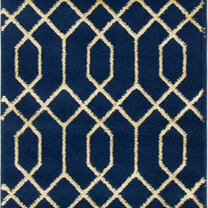 Unique Loom Marilyn Monroetm Glam Collection Carved Geometric Modern Navy Blue Gold Indoor Runner Rug (2' x 10')