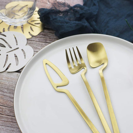 JASHII Flatware Set 32-piece Silverware Set Matte Finished Cutlery Set Service for 8 Include Knife/Fork/Spoon/Coffee spoon Dishwasher Safe (Gold)